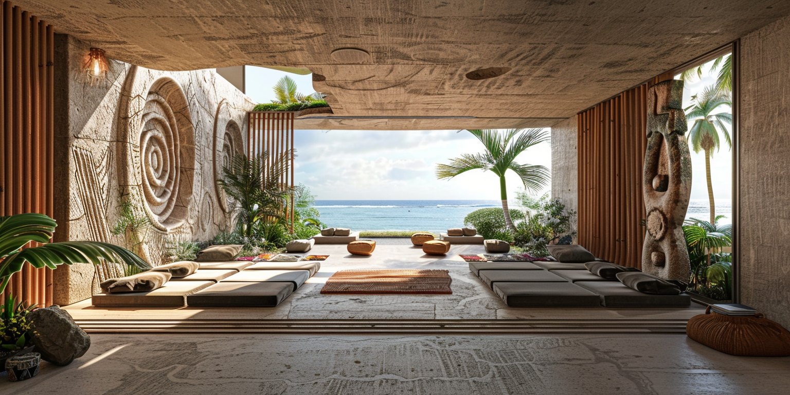 A carved interior opening to the sea, Taína, rendering
