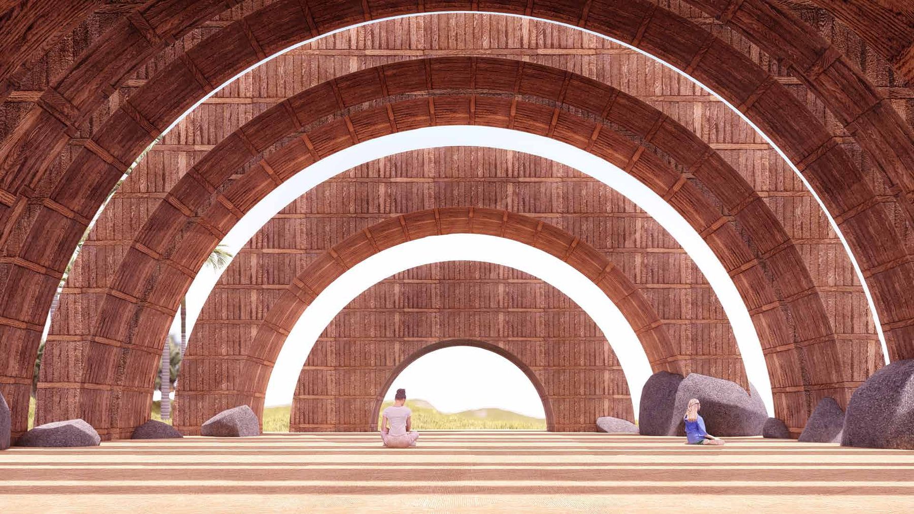 The wedding venue, arches within arches, rendering